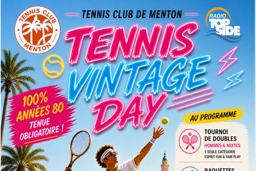 Tennis Vintage Day 2026 au Tennis Club de Menton : une journée 100% années 80 entre sport, musique et convivialité